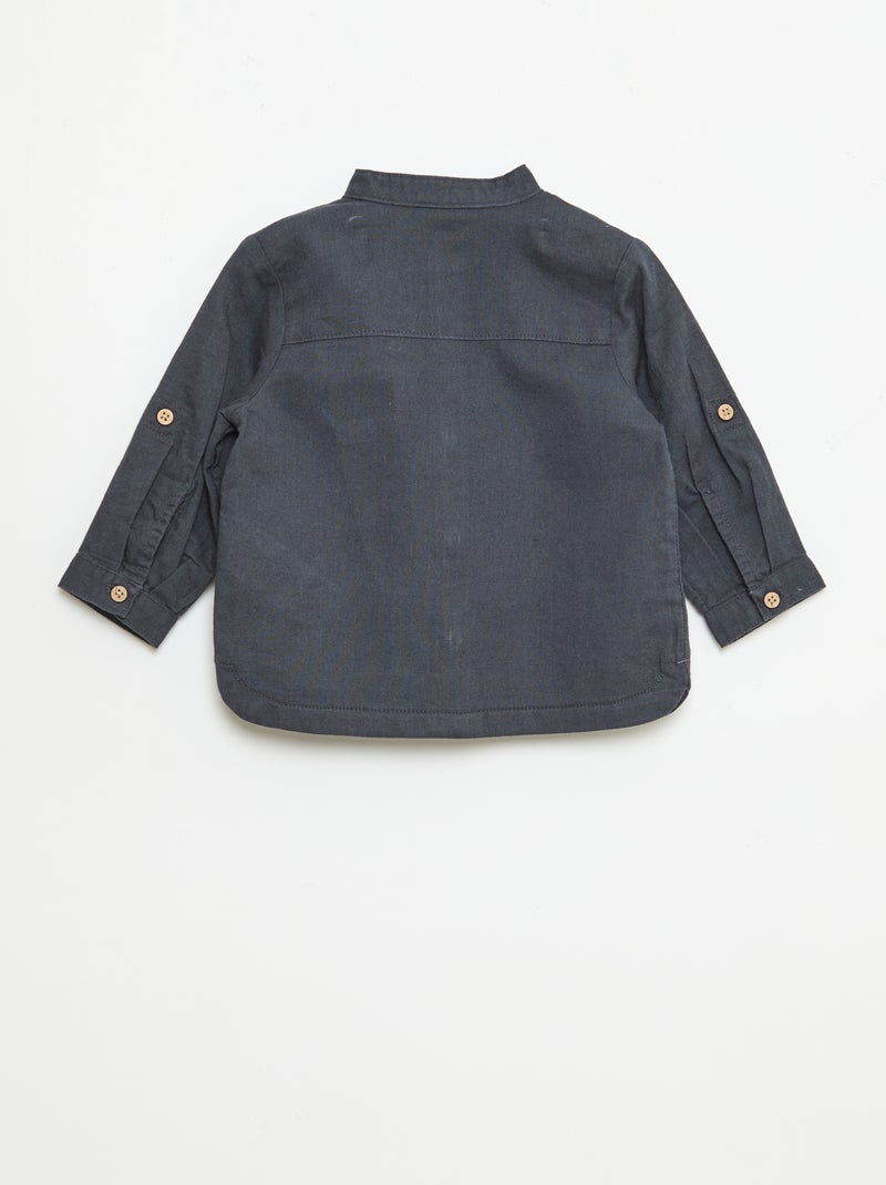 Camisa cuello mao con mangas remangables Azul - Kiabi