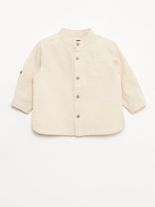 Camisa cuello mao con mangas remangables - Kiabi