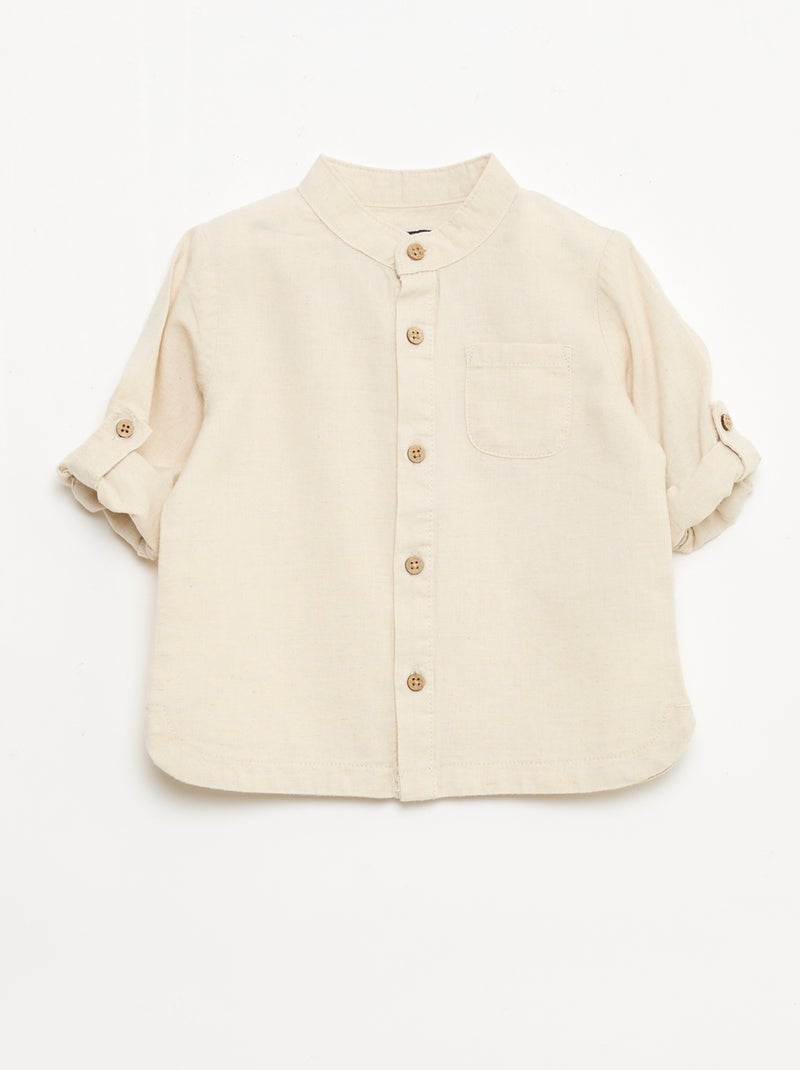 Camisa cuello mao con mangas remangables Beige - Kiabi