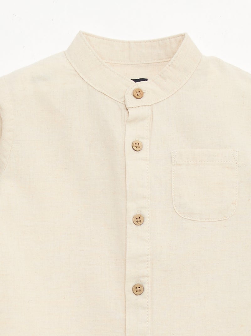 Camisa cuello mao con mangas remangables Beige - Kiabi