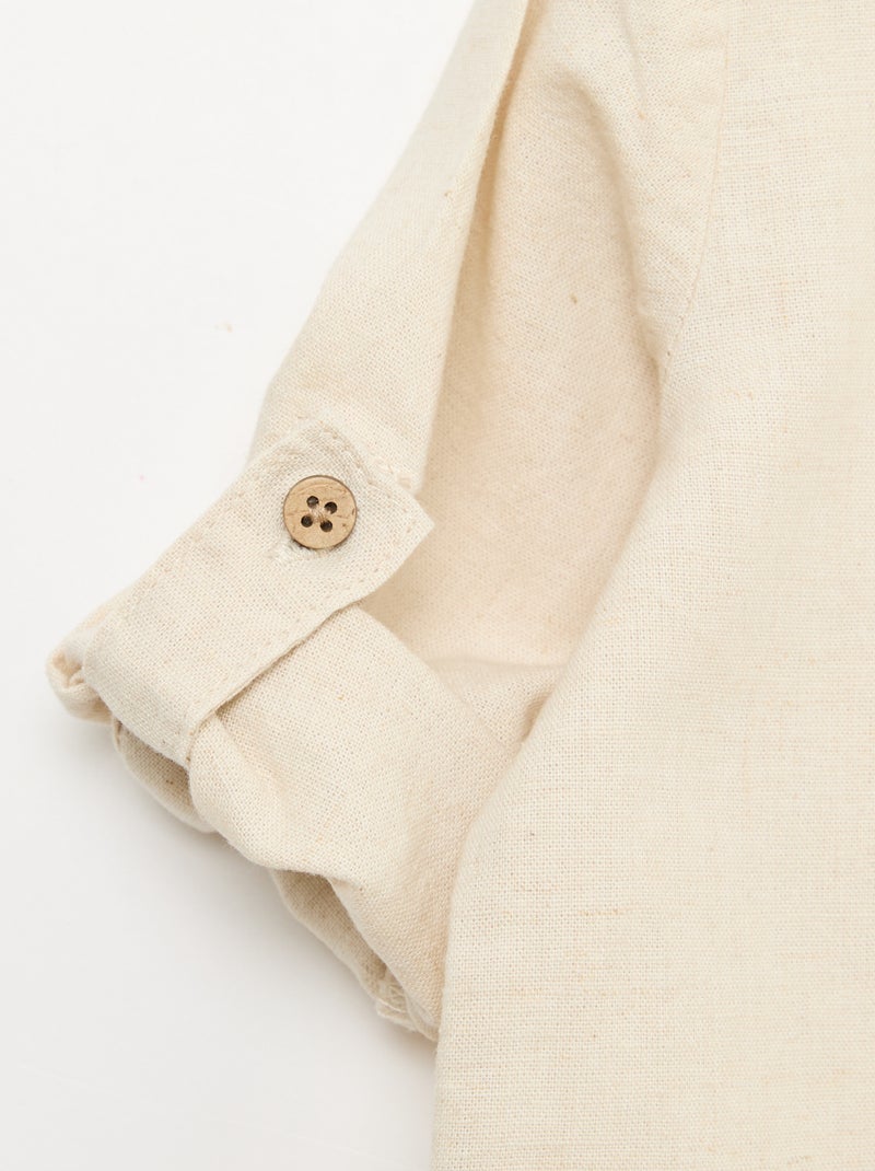 Camisa cuello mao con mangas remangables Beige - Kiabi
