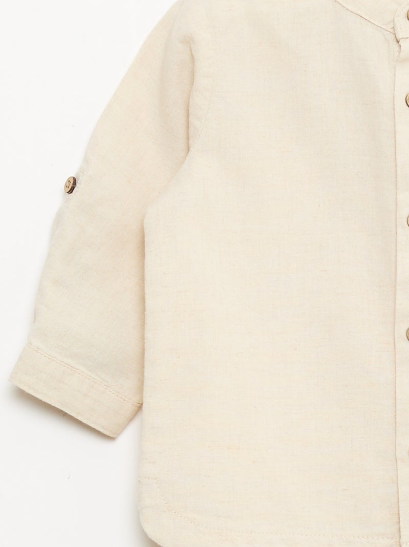Camisa cuello mao con mangas remangables Beige - Kiabi