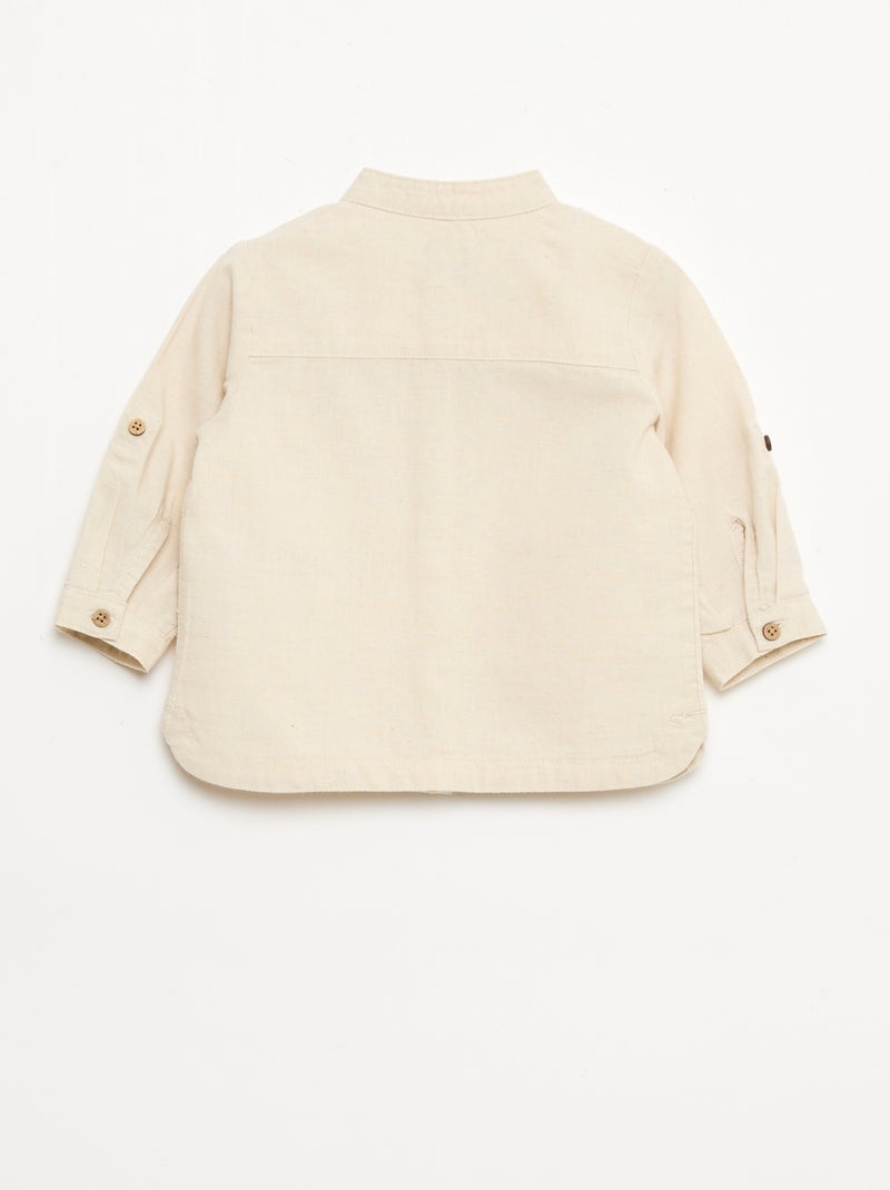 Camisa cuello mao con mangas remangables Beige - Kiabi