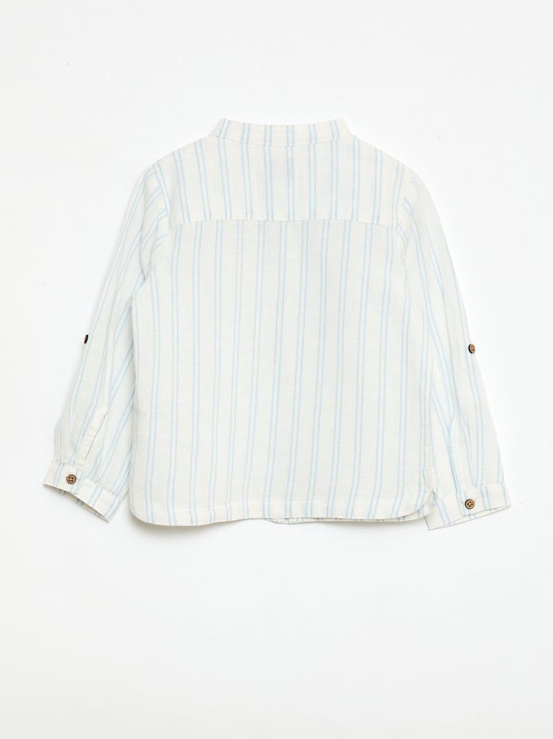 Camisa cuello mao con mangas remangables Blanco - Kiabi
