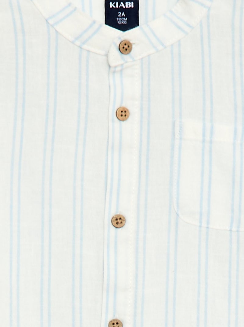 Camisa cuello mao con mangas remangables Blanco - Kiabi