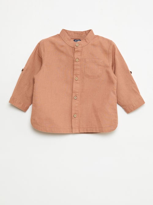 Camisa cuello mao con mangas remangables - Kiabi