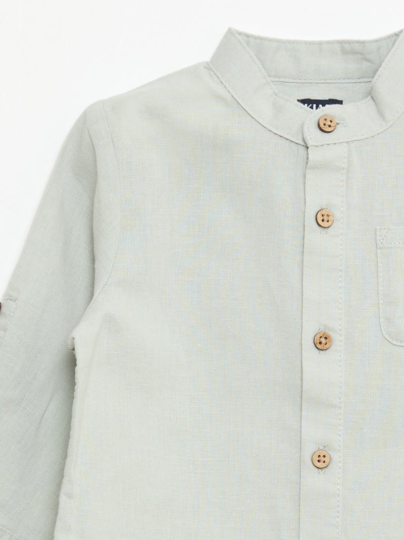 Camisa cuello mao con mangas remangables Verde - Kiabi
