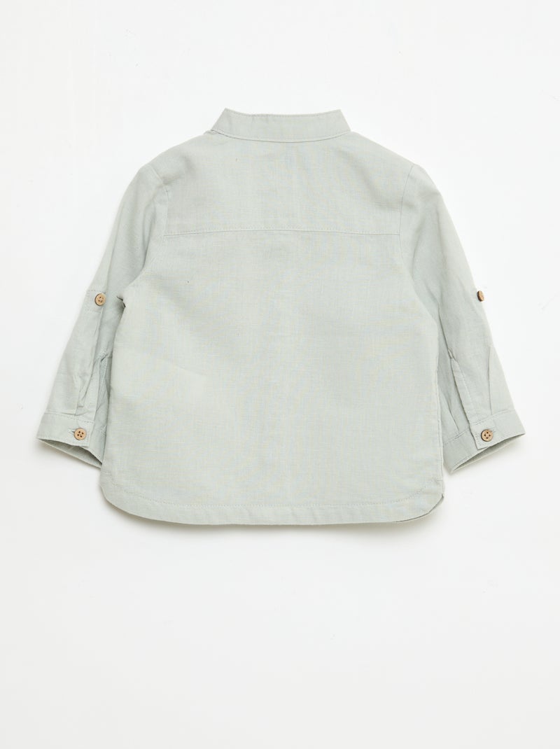 Camisa cuello mao con mangas remangables Verde - Kiabi