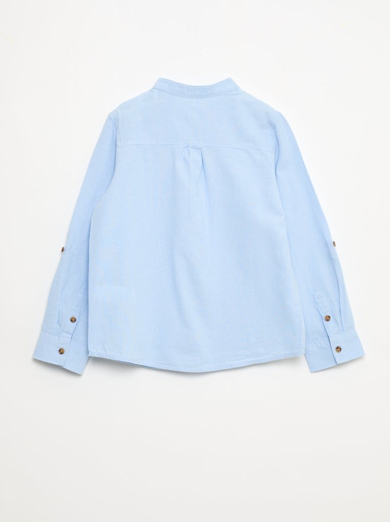Camisa cuello mao en algodón liso Azul - Kiabi