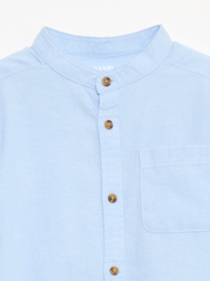 Camisa cuello mao en algodón liso Azul - Kiabi