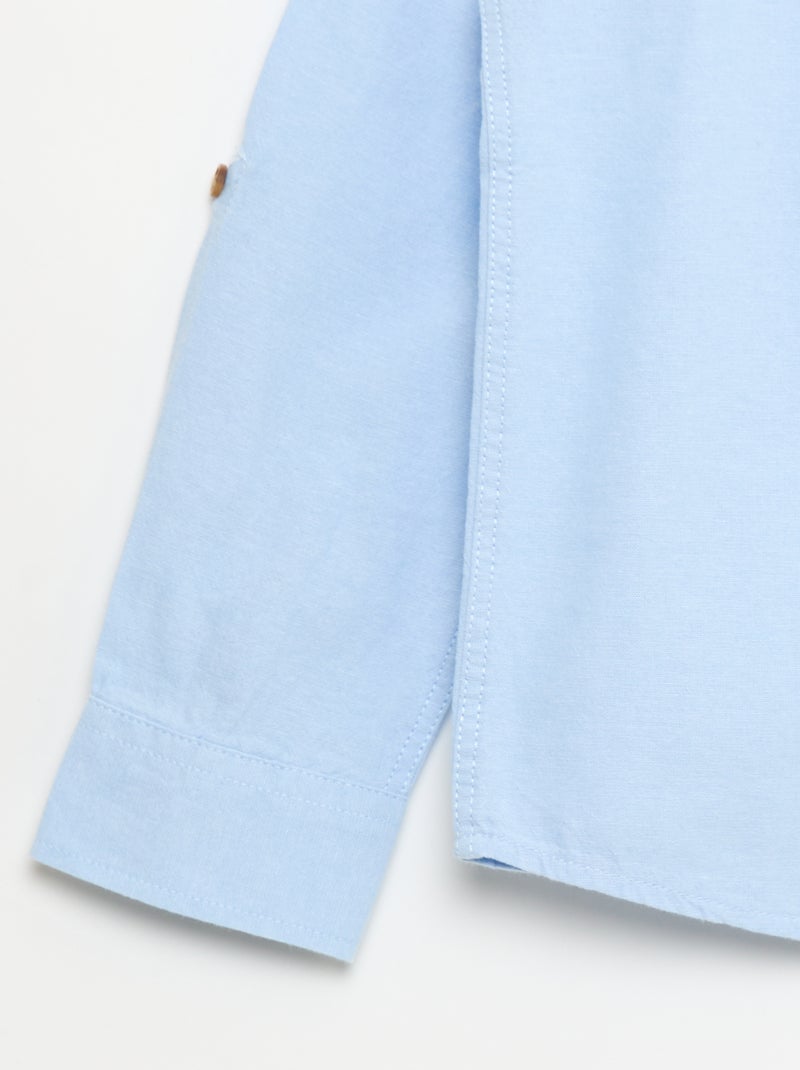 Camisa cuello mao en algodón liso Azul - Kiabi