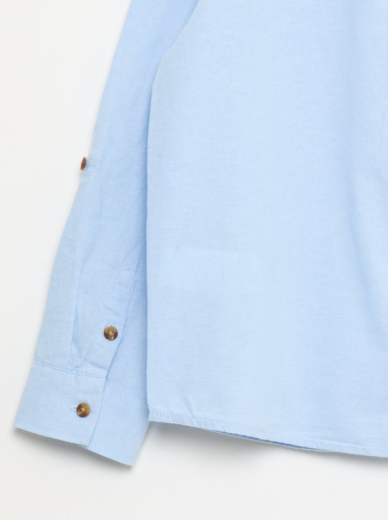 Camisa cuello mao en algodón liso Azul - Kiabi