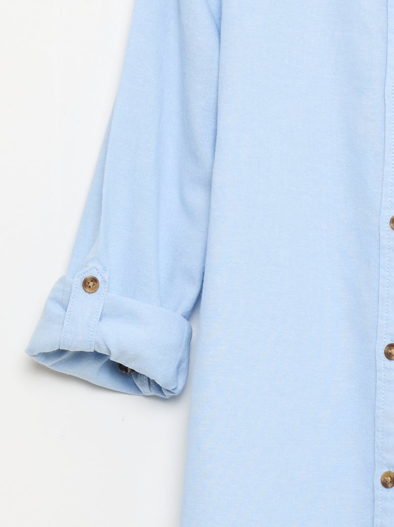 Camisa cuello mao en algodón liso Azul - Kiabi