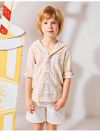 Camisa de algodón a cuadros con capucha B&S