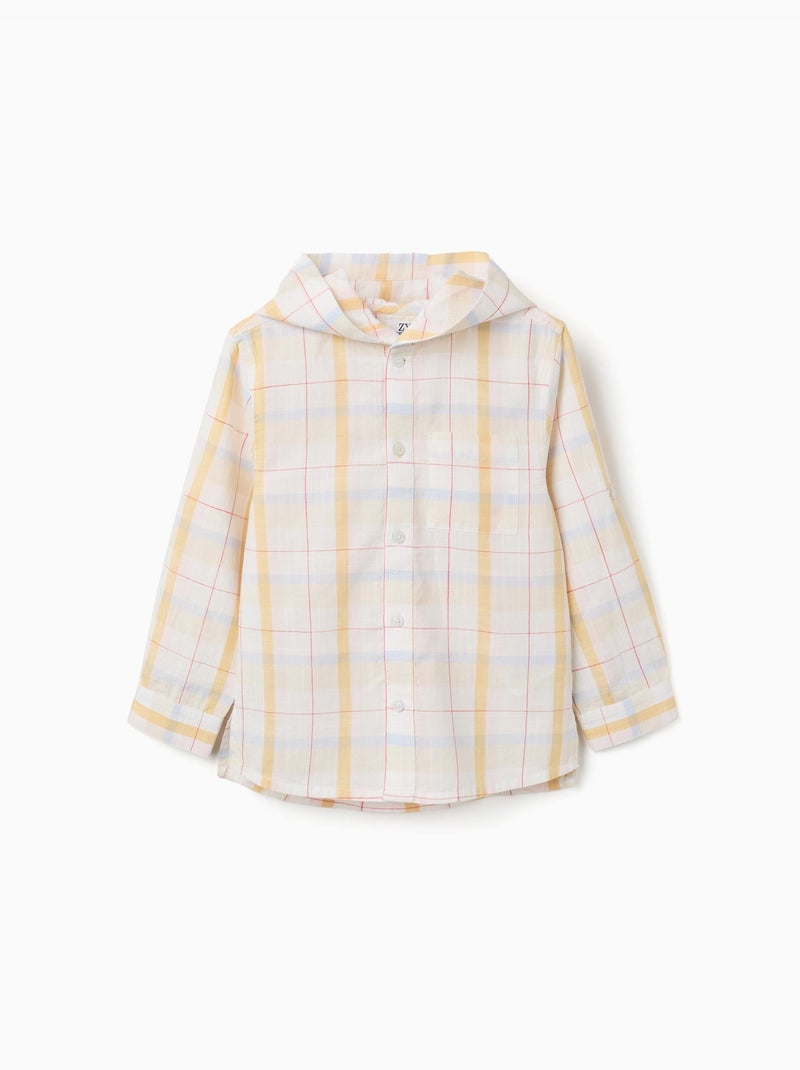 Camisa de algodón a cuadros con capucha B&S Blanco - Kiabi