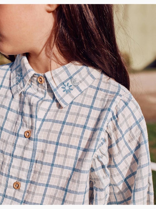 Camisa de algodón a cuadros con mangas abullonadas - Kiabi