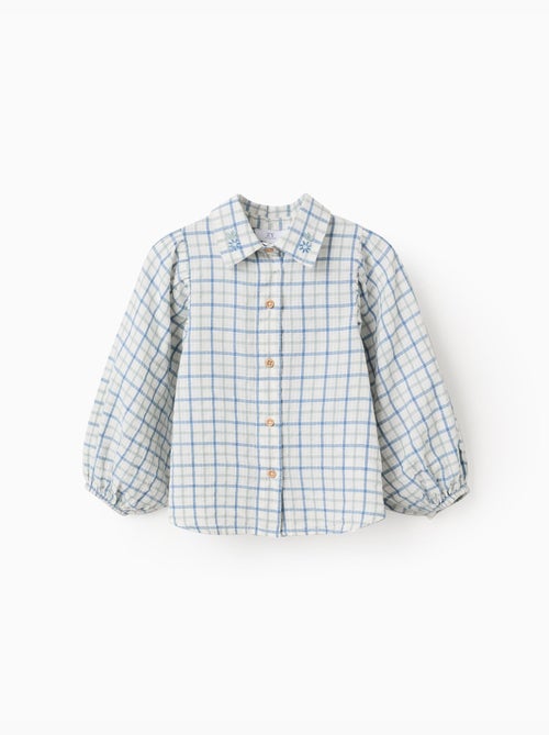 Camisa de algodón a cuadros con mangas abullonadas - Kiabi