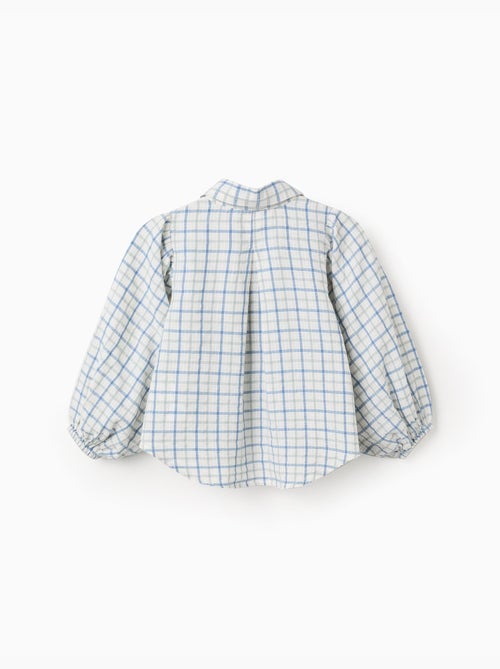 Camisa de algodón a cuadros con mangas abullonadas - Kiabi