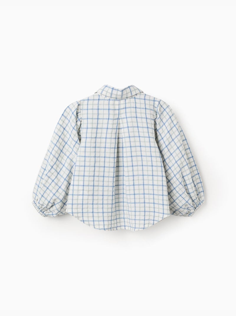 Camisa de algodón a cuadros con mangas abullonadas Verde claro - Kiabi
