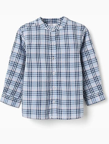 Camisa de algodón a cuadros con mangas enrolladas B&S