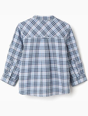 Camisa de algodón a cuadros con mangas enrolladas B&S