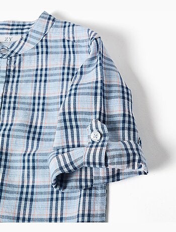 Camisa de algodón a cuadros con mangas enrolladas B&S