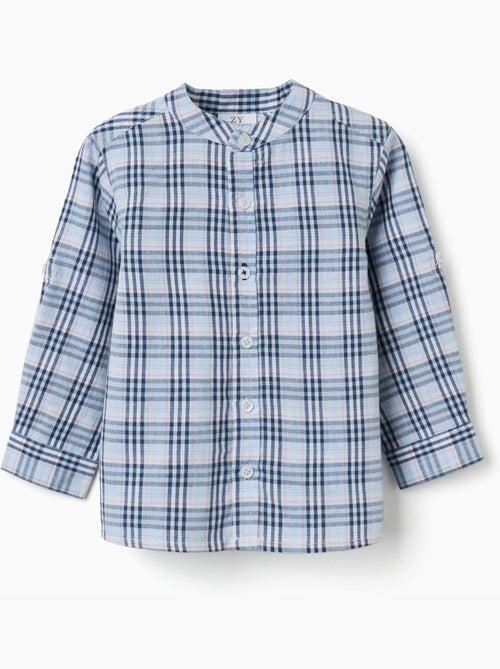 Camisa de algodón a cuadros con mangas enrolladas B&S - Kiabi