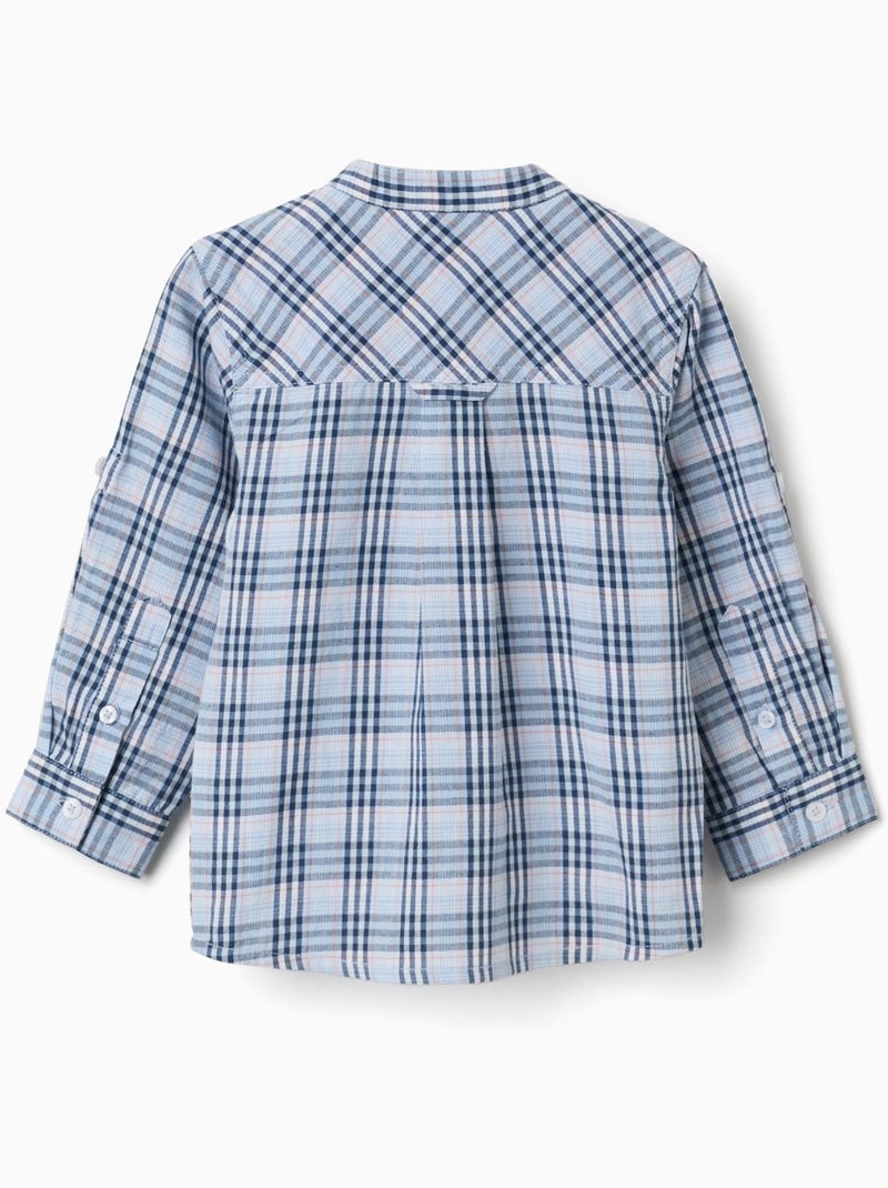 Camisa de algodón a cuadros con mangas enrolladas B&S Azul oscuro - Kiabi