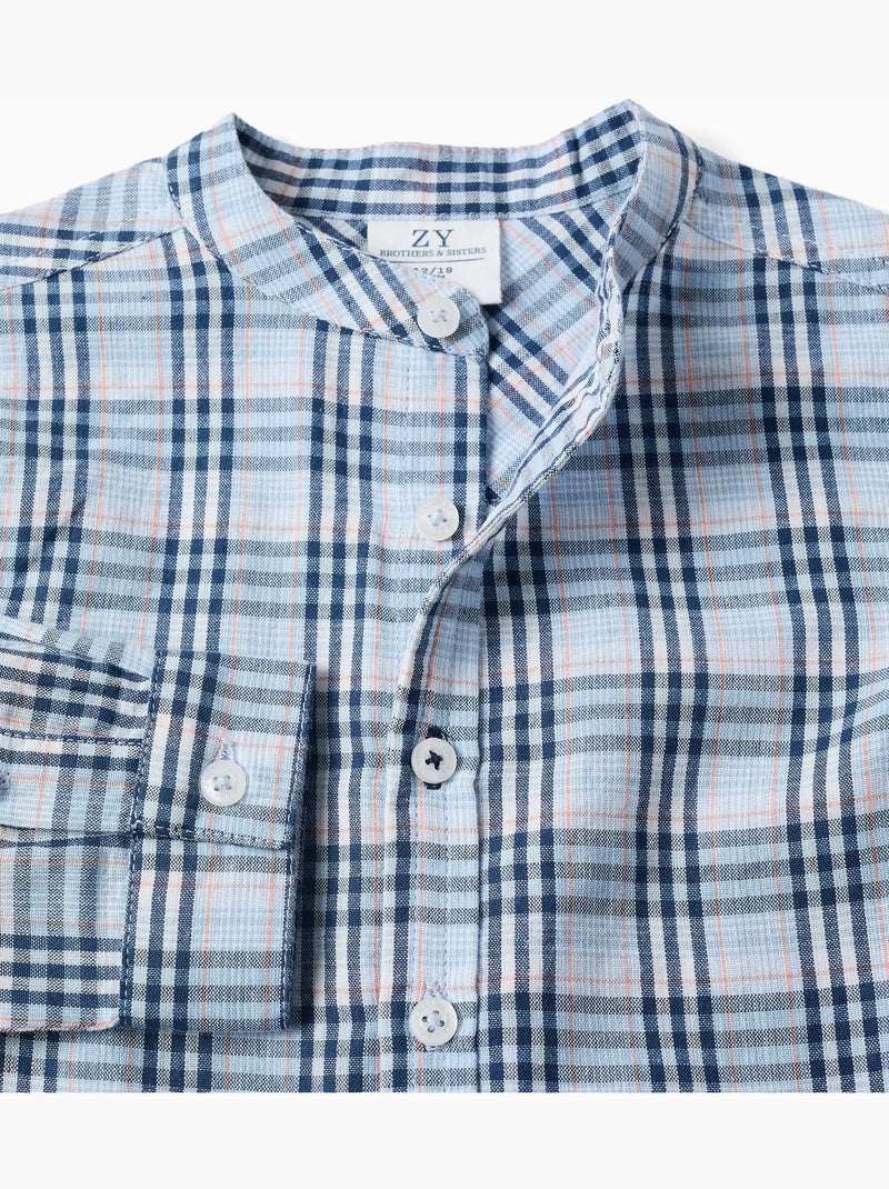 Camisa de algodón a cuadros con mangas enrolladas B&S Azul oscuro - Kiabi