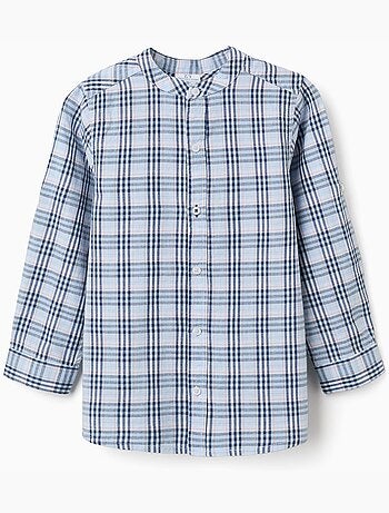 Camisa de algodón a cuadros con mangas remangables B&S