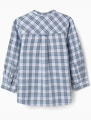 Camisa de algodón a cuadros con mangas remangables B&S