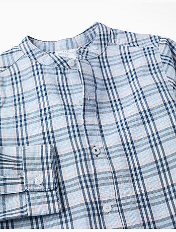 Camisa de algodón a cuadros con mangas remangables B&S