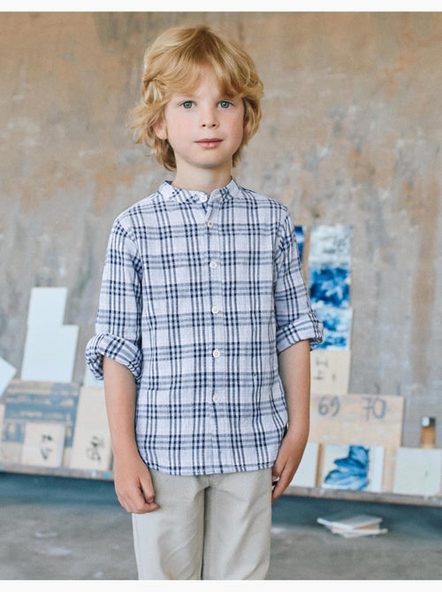 Camisa de algodón a cuadros con mangas remangables B&S - Kiabi