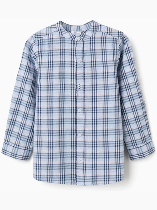 Camisa de algodón a cuadros con mangas remangables B&S - Kiabi