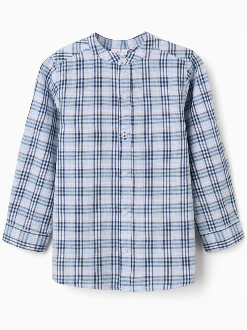 Camisa de algodón a cuadros con mangas remangables B&S Azul oscuro - Kiabi