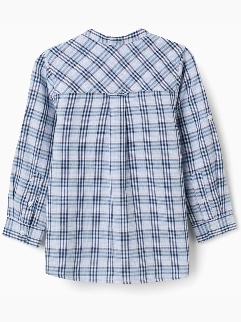 Camisa de algodón a cuadros con mangas remangables B&S Azul oscuro - Kiabi