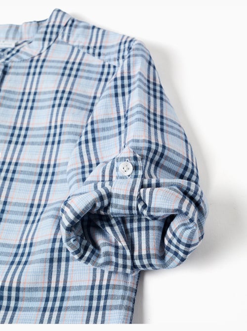 Camisa de algodón a cuadros con mangas remangables B&S - Kiabi