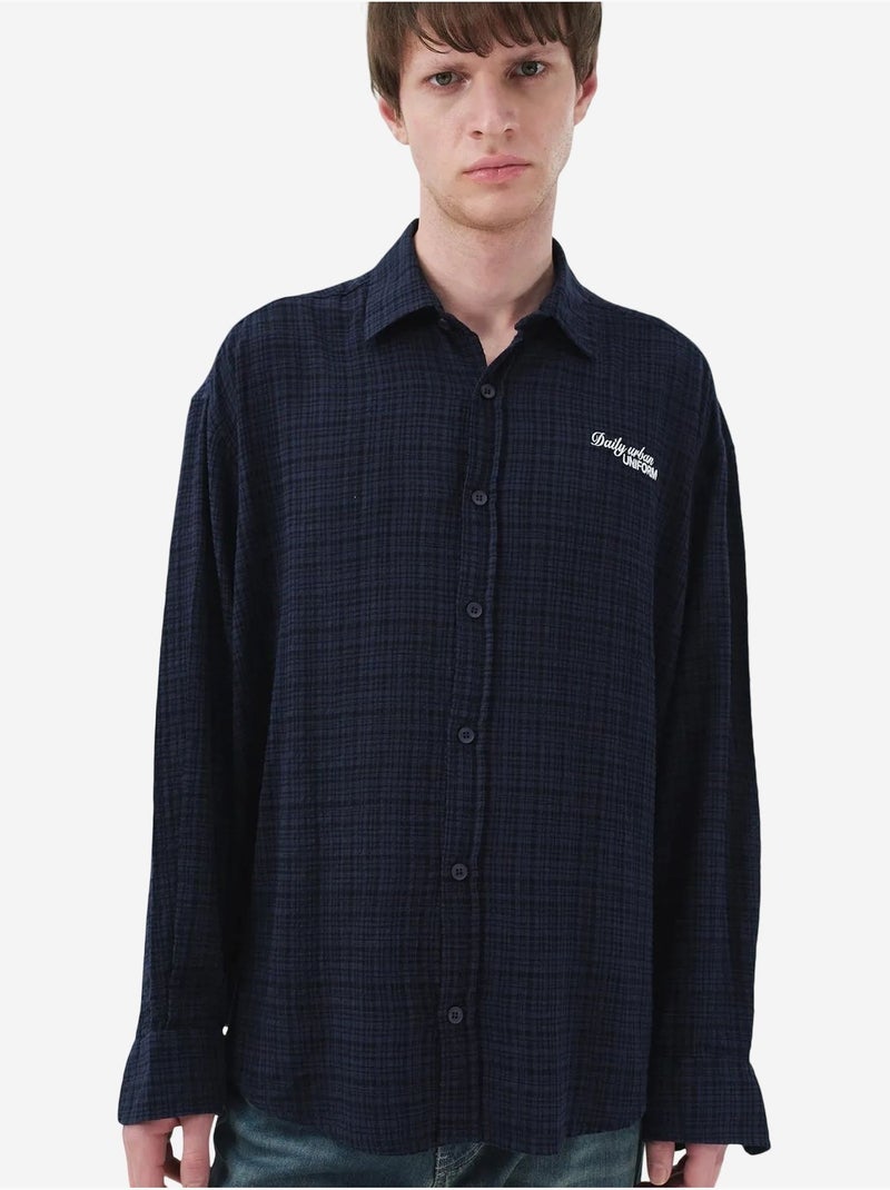 Camisa de algodón a cuadros de corte relajado para hombre giesto Azul laguna - Kiabi