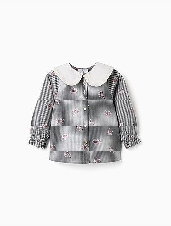 Camisa de algodón a cuadros Vichy con estampado floral