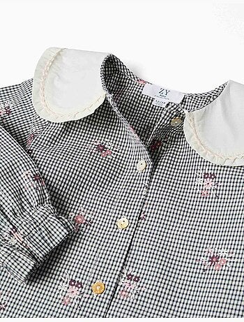 Camisa de algodón a cuadros Vichy con estampado floral