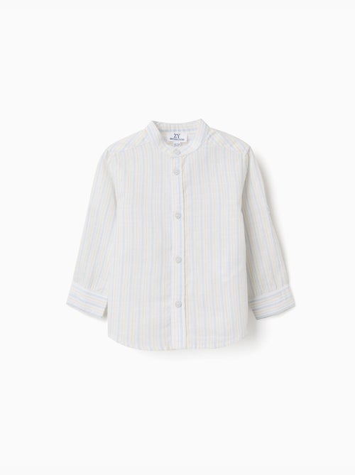 Camisa de algodón a rayas con cuello mao B&S - Kiabi