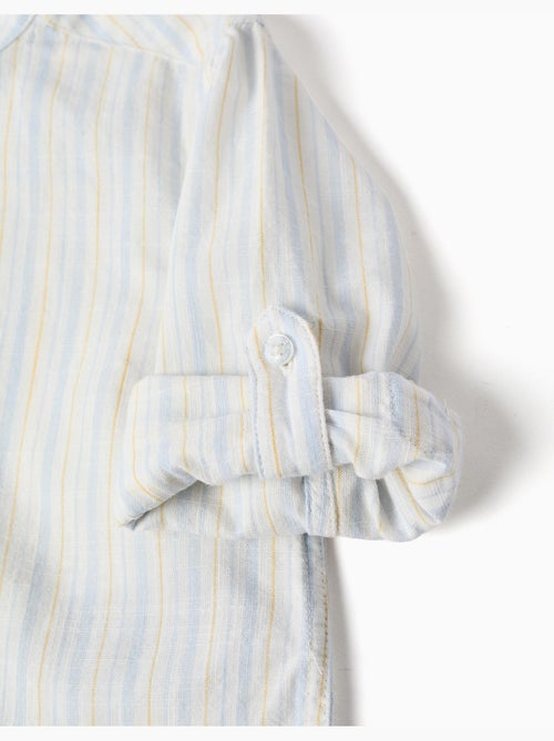 Camisa de algodón a rayas con cuello mao B&S - Kiabi