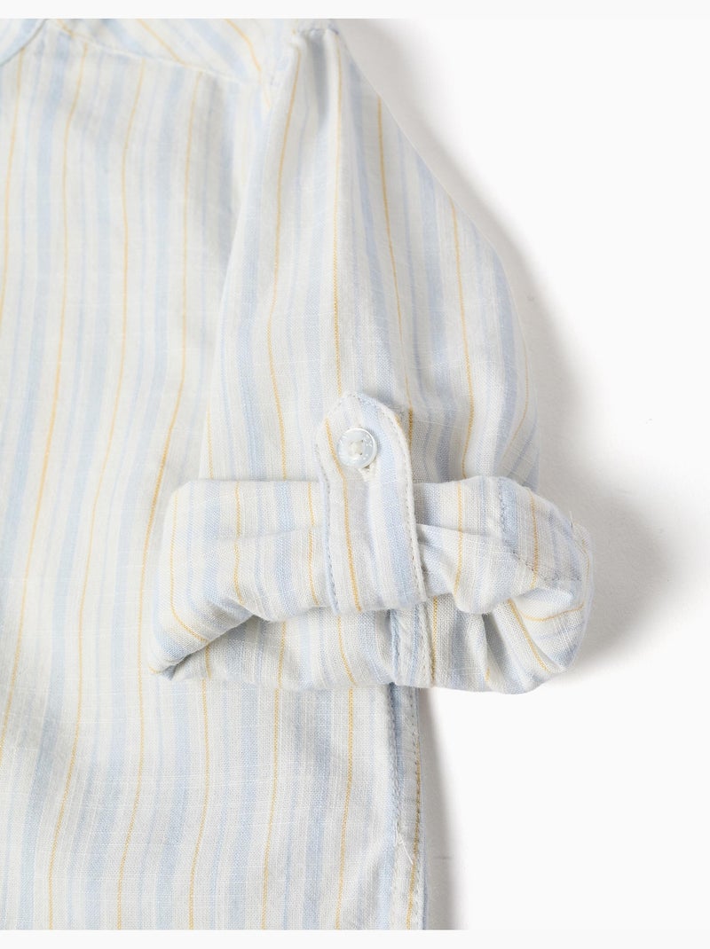 Camisa de algodón a rayas con cuello mao B&S Azul claro - Kiabi