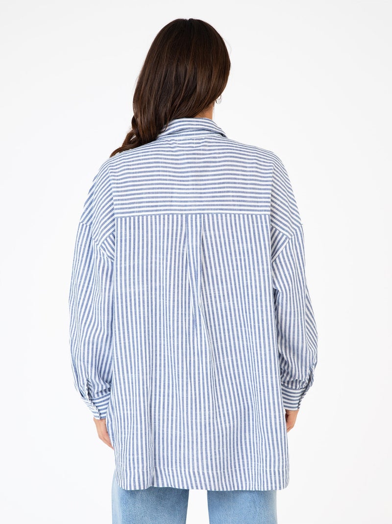 Camisa de algodón a rayas con detalles de bisutería - AFIBEL Azul - Kiabi