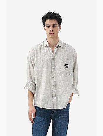 Camisa de algodón a rayas con tejido de terciopelo giesto