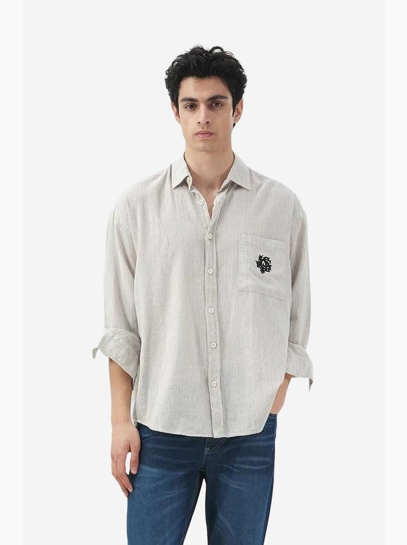 Camisa de algodón a rayas con tejido de terciopelo giesto Blanco roto - Kiabi
