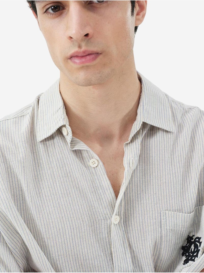 Camisa de algodón a rayas con tejido de terciopelo giesto Blanco roto - Kiabi