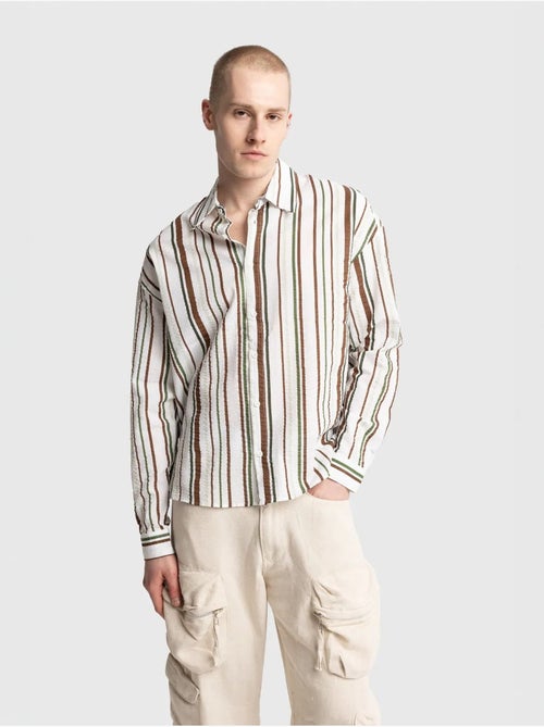 Camisa de algodón a rayas de corte relajado giesto - Kiabi Camisa de algodón a rayas de corte relajado giesto - Kiabi