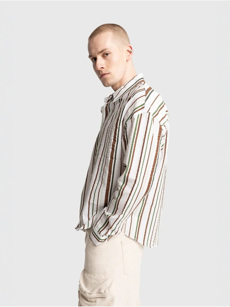 Camisa de algodón a rayas de corte relajado giesto Caqui - Kiabi