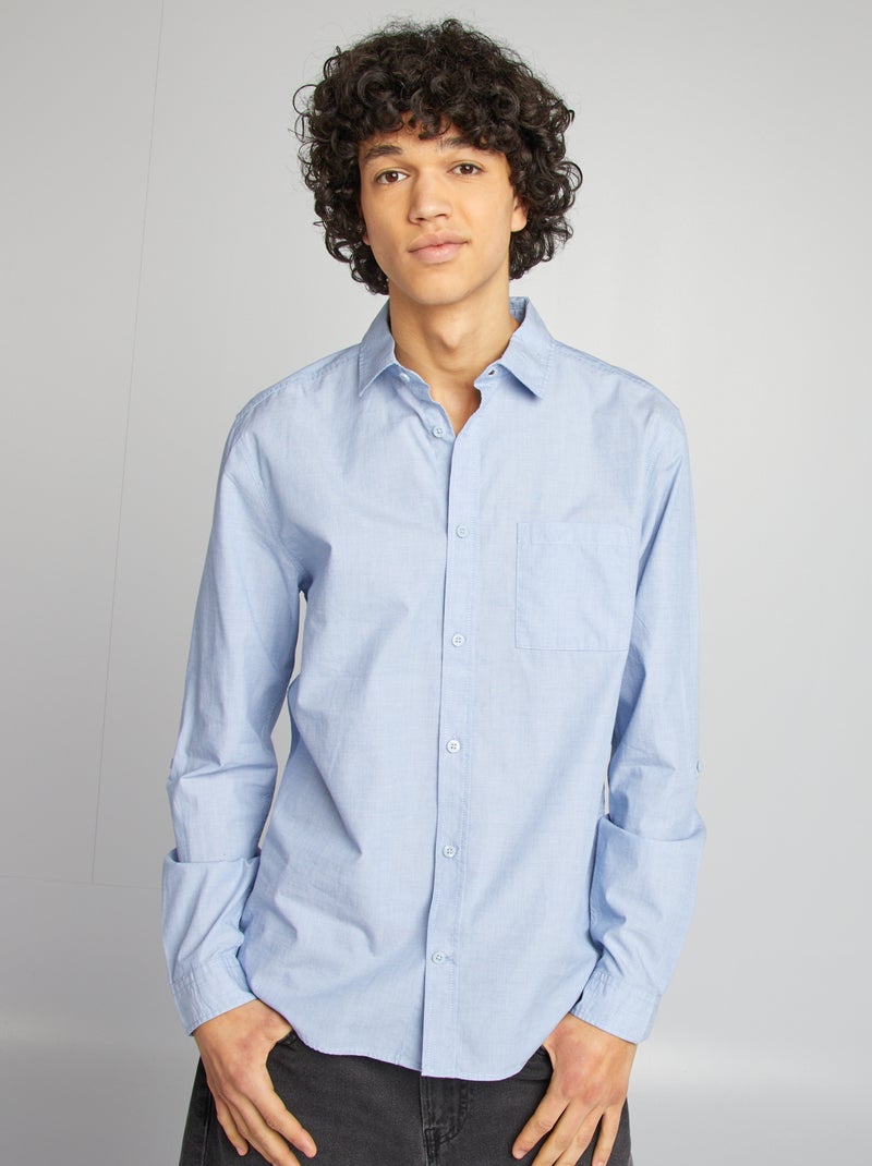 Camisa de algodón con bolsillo AZUL - Kiabi